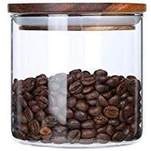 ARC USA Clear Glass Storage Jars with Wood Lids Wooden Lid Glass Canisters Airtight Lids Sealed Jars for Storage Tea Coffee Beans Sugar Salt Cookies and Candy (18floz)