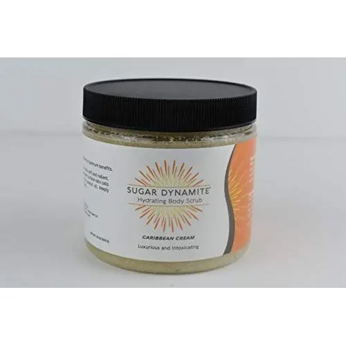 Zucker-Dynamit Körperpeeling mit natürlichem, veganem Zucker, Rohshea-Butter und Bio-Kokosöl zur Exfoliation, Feuchtigkeitspflege und Pflege trockener Haut – Caribbean Cream, 22 oz. Glas.