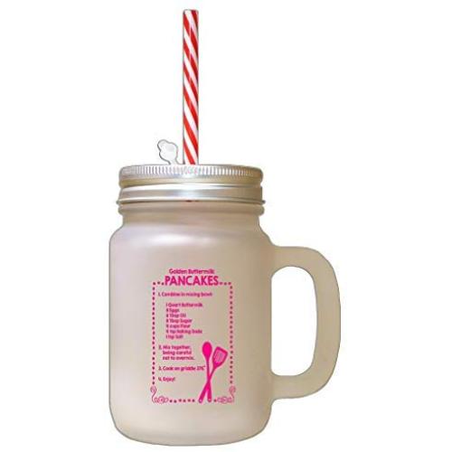 Hot Pink Golden Buttermilk Pancakes Kitchen Recipe Frosted Glass Mason Jar With Straw