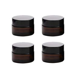 4 PCS 20g Amber Glass Cosmetic Jar Pots Portable Travel Eyeshadow Face Cream Lotion Cosmetic Container Refillable Glass Bottles Cosmetic Eye Cream Jar with black lid Packaging glass Vials for Cream