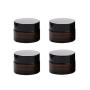 4 PCS 20g Amber Glass Cosmetic Jar Pots Portable Travel Eyeshadow Face Cream Lotion Cosmetic Container Refillable Glass Bottles Cosmetic Eye Cream Jar with black lid Packaging glass Vials for Cream