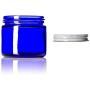 1 Oz (30 ml) BLUE Glass Jars with White Metal Screw Lids with Inner Gasket- pack of 12