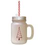 Maroon Christmas Tree #3 Frosted Glass Mason Jar With Straw