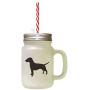 Black German Pinscher Silhouette Frosted Glass Mason Jar With Straw