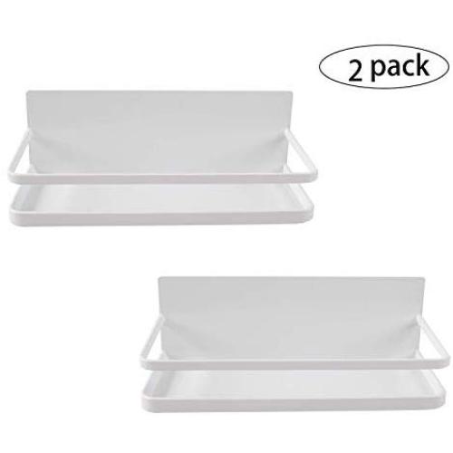 Magnetic Spice Rack Organizer Single Tier Refrigerator Spice Storage Shelf, Easy to Install The Side of The Refrigerator Can Hold spices, Jar of Olive Oil (White, 2 PACK)