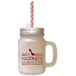 Maroon Happiness Is Closet Full Of Shoes Frosted Glass Mason Jar With Straw