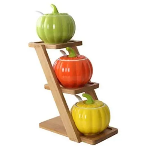 Bouteilles de condiment céramiques créatives Mini Spice Jars – Combinaison de 3 pièces pour la maison