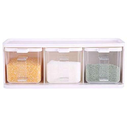 YAHUA LI Spice Rack 3 grids Spoon ，Horizontal and Vertical Seasoning Box Kitchen with Lid Container Seasoning Box ，Herb Spices Storage Condiment Jar
