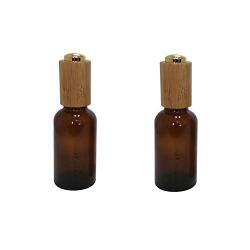 2PCS 50Ml Empty Refillable Amber Glass Dropper Bottle Essential Oil Bottles Perfume Sample Packing Pressure Pump Jar Container With Bamboo Lid And Glass Eye Dropper