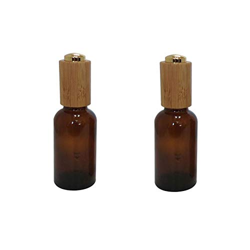 2PCS 50Ml Empty Refillable Amber Glass Dropper Bottle Essential Oil Bottles Perfume Sample Packing Pressure Pump Jar Container With Bamboo Lid And Glass Eye Dropper