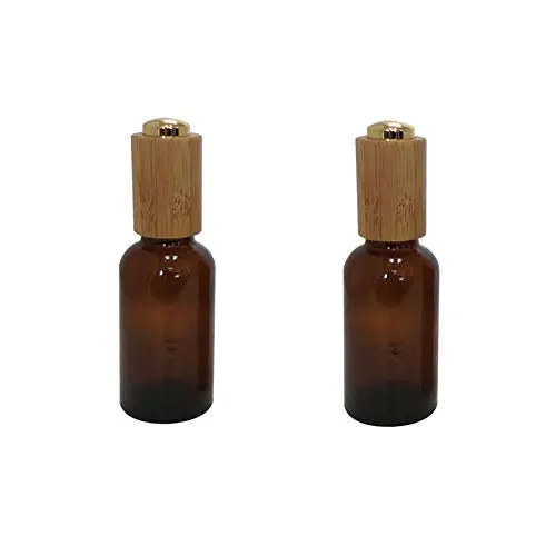 2 STÜCKE 50 ml Wiederbefüllbare Bernstein Glas Tropf Flaschen, Duftprobenbehälter mit Druckpumpe, Bambusdeckel und Glas-Tropfer