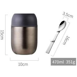 Thermos Food Jar Thermos Stainless Food Flask,Leakproof Vacuum Insulated Food Containers With Folding Spoon,Automatic Exhaust (Color : Gray-470ML)