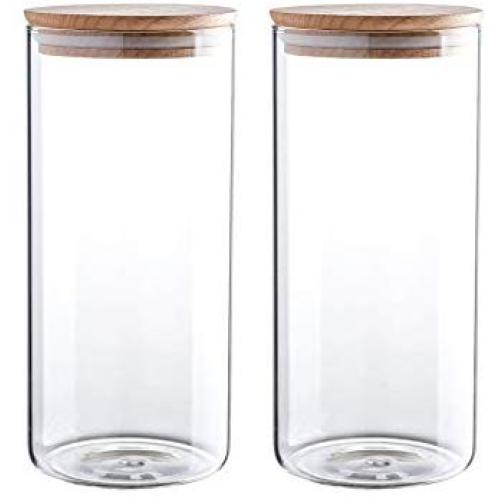 47 Ounce Clear Glass Storage Jar With Beech Wood Lid Set of 2 Glass Canister With Airtight Lid Food Storage Jar