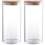 47 Ounce Clear Glass Storage Jar With Beech Wood Lid Set of 2 Glass Canister With Airtight Lid Food Storage Jar