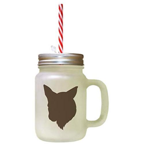 Brown Norwegian Lundehund Silhouette Frosted Glass Mason Jar With Straw