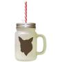 Brown Norwegian Lundehund Silhouette Frosted Glass Mason Jar With Straw