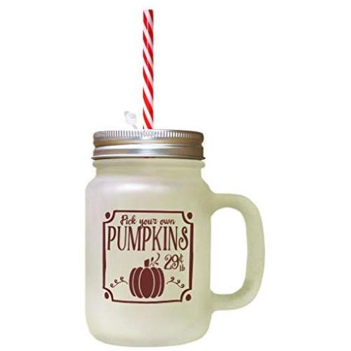 Maroon Pick Your Own Pumpkins 29? Lb Frosted Glass Mason Jar With Straw