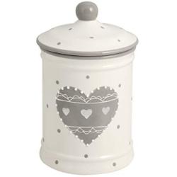 H&H H&H Grey Heart Ceramic Jar, Height 20 cm, 1.3 Litre Jar, White and Grey, 13 x 13 x 20 cm