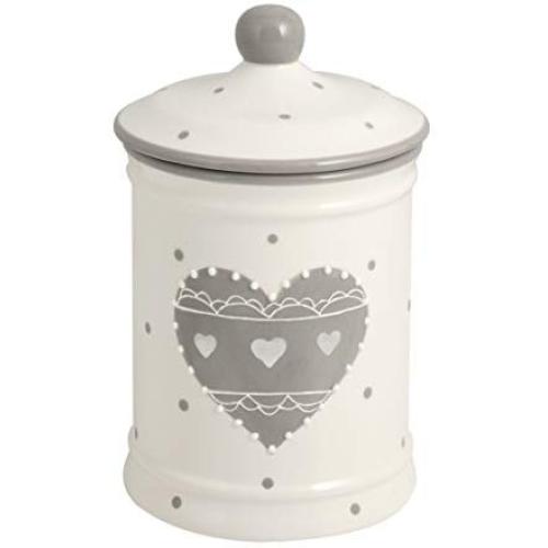 H&H H&H Grey Heart Ceramic Jar, Height 20 cm, 1.3 Litre Jar, White and Grey, 13 x 13 x 20 cm