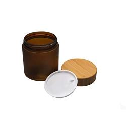 1PCS 50G/1.7 OZ Refillable Handmade Bamboo Lid Jars Containers Amber Empty Face Cream Container Holder Pot Vials Portable Lip Balm Lotion Essential Oils Storage DIY Beauty Tools Bottle For Women Girls