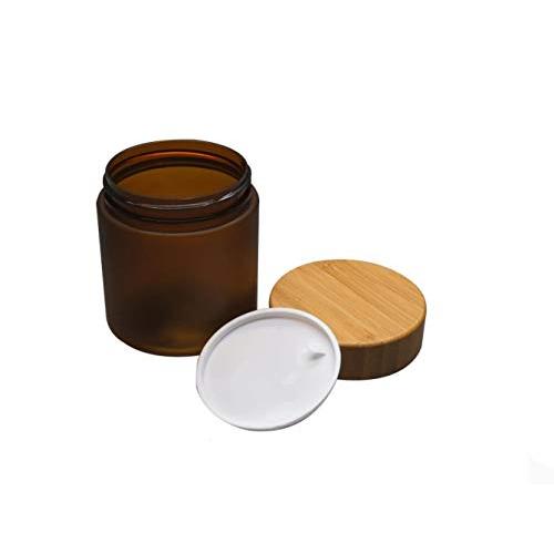 1PCS 50G/1.7 OZ Refillable Handmade Bamboo Lid Jars Containers Amber Empty Face Cream Container Holder Pot Vials Portable Lip Balm Lotion Essential Oils Storage DIY Beauty Tools Bottle For Women Girls