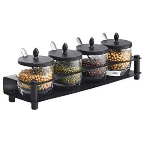 Ensemble de Saloir et Sucresière en Verre, Base en Acier Inox XXDTG - Assaisonnement Cuisine, Boîte d'Assaisonnement. Ensemble de Saloir et Sucresière en Verre, Base en Acier Inox XXDTG - Assaisonnement Cuisine, Boîte d'Assaisonnement.