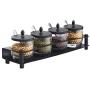 XXDTG Black Seasoning Box-glass Salt Shaker Sugar Bowl Set Seasoning Jar Kitchen Seasoning Box, Stainless Steel Base