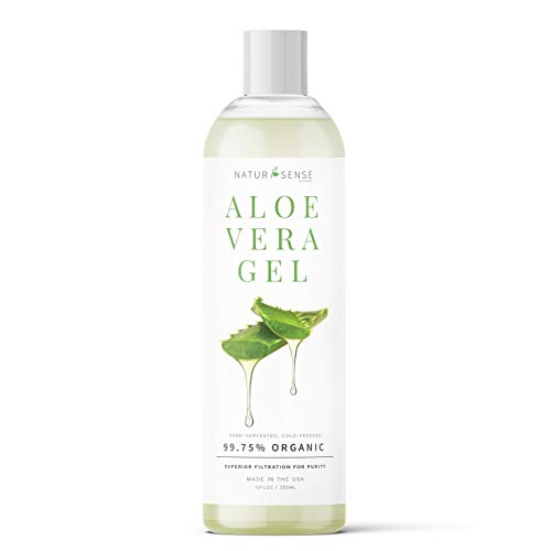 NaturSense Organic Aloe Vera Gel Great for Face, Hair, Sunburn Relief, Acne, Razor Bumps, Psoriasis, Eczema, Dry Skin Hydration - 12 oz.