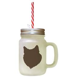 Brown Finnish Lapphund Silhouette Frosted Glass Mason Jar With Straw