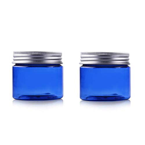 2PCS 50ml/1.7oz Cobalt Blue Cream Jars Storage PET Plastic Refillable Empty Container Jars Storage Pot Vial With Aluminium Screw Cap and Inner Pad For Creams Lotions Ointments Cosmetics