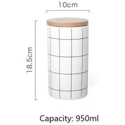 OnePine 950ml/33.4 oz Air Tight Jars Ceramic Food Storage Jar with Sealed Bamboo Lid, Modern Line Design Ceramic Kitchen Container for Tea Sugar Coffee Spice Seasoning and More