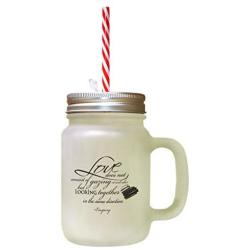 Black Love Not Consist Eachother Looking Together Frosted Glass Mason Jar With Straw