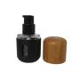 1PC 30ml/1oz Capsule Shaped Empty Refillable Black Shell Plastic Liner Pump Press Bottle Lotion Dispenser Cosmetic Container Jar Pot Vial Holder with Bamboo Cap for Emulsion Serums Liquid Foundation