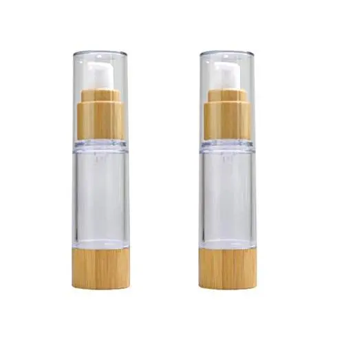 2PCS Leere Refillbare Bambus-Kunststoff Airless Vakuum Emulsion Pumpenflasche Beutel Cremelotion Make-up Proben Reiseverpackung Flaschen Kosmetische Flüssigkeit Lagerbehälter (100ml/3,4oz)