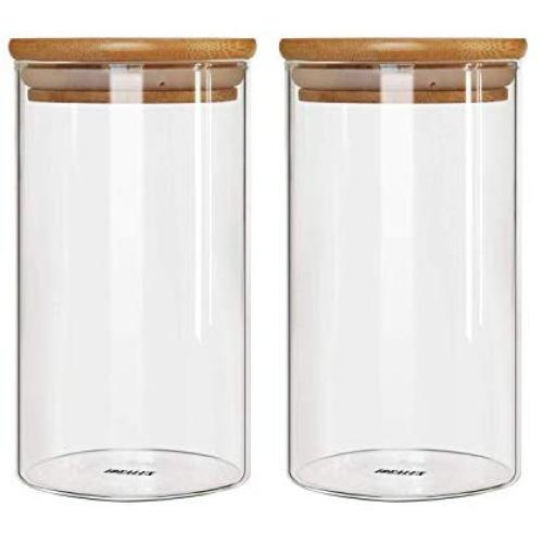 IDEALUX Glass Storage Jar,with Airtight Seal Bamboo Lid, 25 Ounce Set of 2, 750ml Coffee Bean and Kitchen Food Container