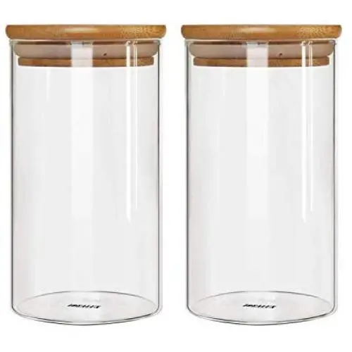 IDEALUX Glass Storage Jar,with Airtight Seal Bamboo Lid, 48 Ounce Set of 2, 1400ml Coffee Bean and Kitchen Food Container