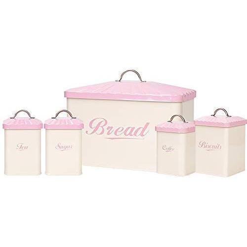 Sams Home Pink X649 Metal Square Box Home Kitchen Gifts Bread Bin/Box/Container Biscuit Tea Coffee Sugar Tin Canister Set