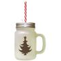 Brown Christmas Tree #6 Frosted Glass Mason Jar With Straw