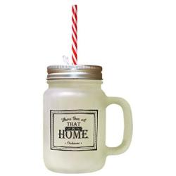 Black Where Thou Are That Is Home Frosted Glass Mason Jar With Straw