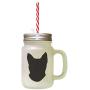 Black Havans Brown Cat Head Silhouette Frosted Glass Mason Jar With Straw