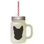 Black Havans Brown Cat Head Silhouette Frosted Glass Mason Jar With Straw