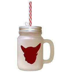 Maroon Chein Chihuahua Silhouette Frosted Glass Mason Jar With Straw
