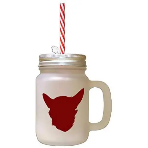 Maroon Chein Chihuahua Silhouette Frosted Glass Mason Jar With Straw Maroon Chein Chihuahua Silhouette Frosted Glass Mason Jar With Straw