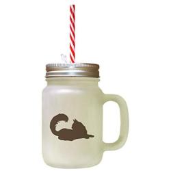 Brown Maine Coon Cat Silhouette #2 Frosted Glass Mason Jar With Straw