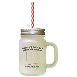 Black WorldS Coolest New Mexican Girlfriend NM Frosted Glass Mason Jar With Straw