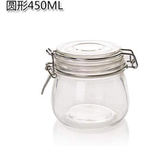 HOMELUNY Set of 4 Kitchen Food Airtight Jars Round Clear Glass Storage Jars Storage Containers Enzyme Jars for Candy, Cookie, Rice, Sugar,Flour,Snacks Keeping Food Dry & Fresh Round 450ML