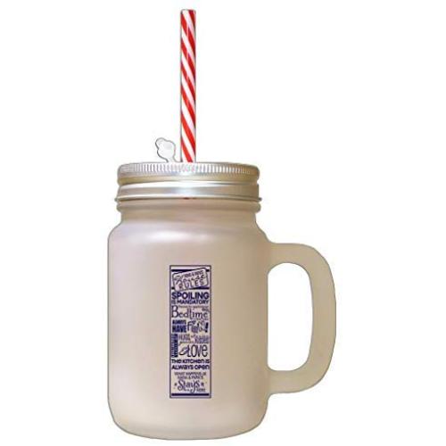 Navy NanPapaS House Rules Spoiling Mandatory Frosted Glass Mason Jar With Straw