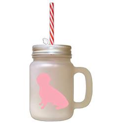 Soft Pink Alpine Dachsbracke Silhouette Frosted Glass Mason Jar With Straw