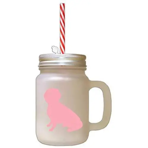 Soft Pink Alpine Dachsbracke Silhouette Frosted Glass Mason Jar With Straw Soft Pink Alpine Dachsbracke Silhouette Frosted Glass Mason Jar With Straw