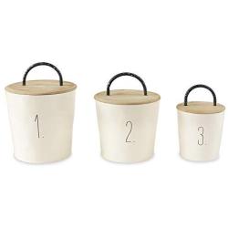 Mud Pie 49300004 Farmhouse Wooden Lids Set of 3 Canister Set, One Size, White